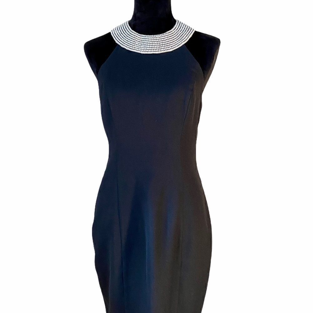Vintage Cocktail /Special Occasion Halter Dress w/ Wide Faux Pearl Collar.